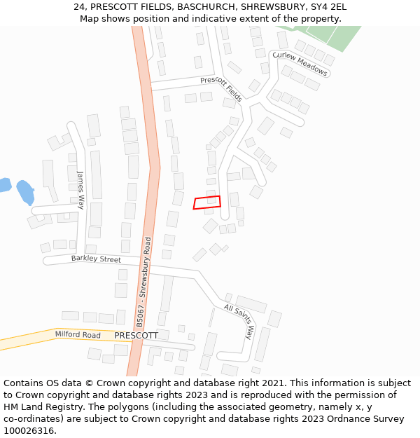 24, PRESCOTT FIELDS, BASCHURCH, SHREWSBURY, SY4 2EL: Location map and indicative extent of plot