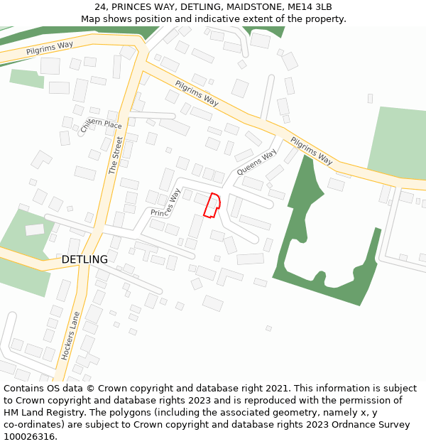 24, PRINCES WAY, DETLING, MAIDSTONE, ME14 3LB: Location map and indicative extent of plot