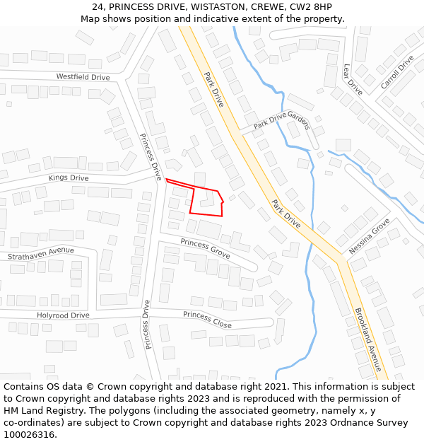 24, PRINCESS DRIVE, WISTASTON, CREWE, CW2 8HP: Location map and indicative extent of plot