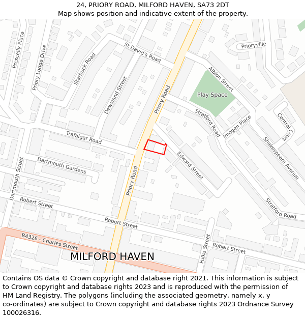 24, PRIORY ROAD, MILFORD HAVEN, SA73 2DT: Location map and indicative extent of plot