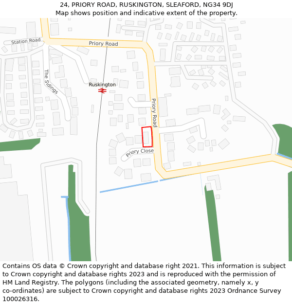 24, PRIORY ROAD, RUSKINGTON, SLEAFORD, NG34 9DJ: Location map and indicative extent of plot