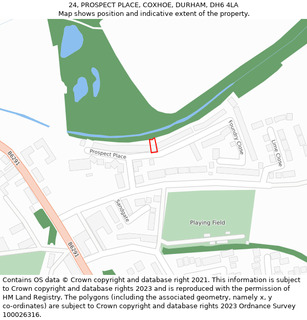 24, PROSPECT PLACE, COXHOE, DURHAM, DH6 4LA: Location map and indicative extent of plot