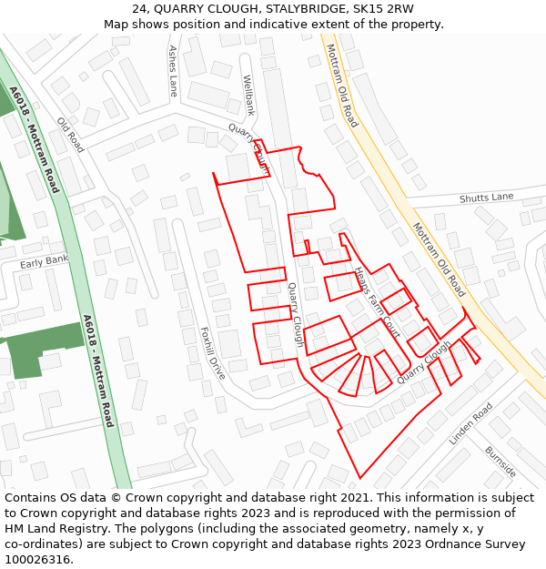 24, QUARRY CLOUGH, STALYBRIDGE, SK15 2RW: Location map and indicative extent of plot