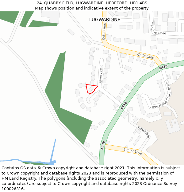 24, QUARRY FIELD, LUGWARDINE, HEREFORD, HR1 4BS: Location map and indicative extent of plot