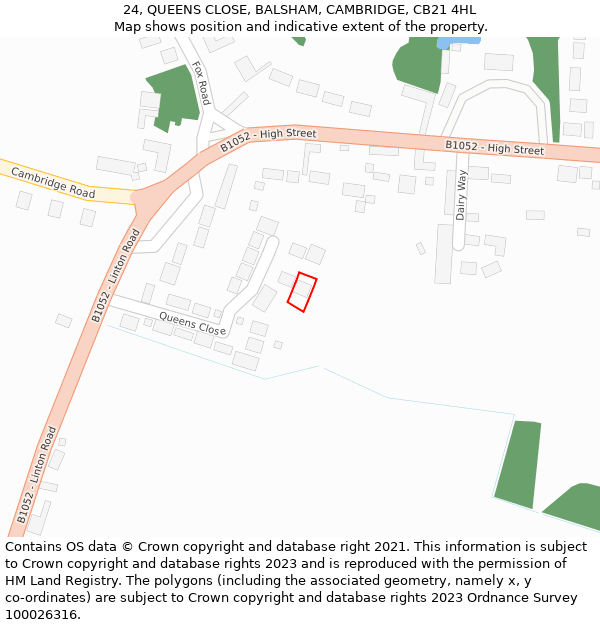 24, QUEENS CLOSE, BALSHAM, CAMBRIDGE, CB21 4HL: Location map and indicative extent of plot