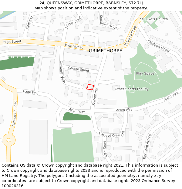 24, QUEENSWAY, GRIMETHORPE, BARNSLEY, S72 7LJ: Location map and indicative extent of plot