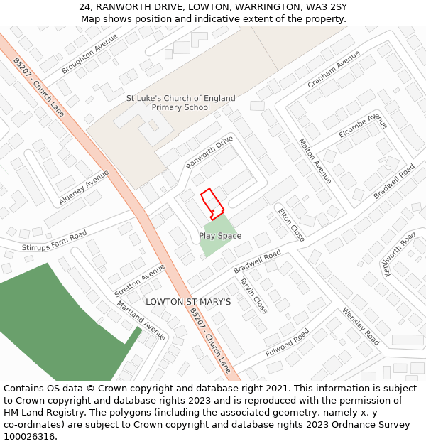 24, RANWORTH DRIVE, LOWTON, WARRINGTON, WA3 2SY: Location map and indicative extent of plot