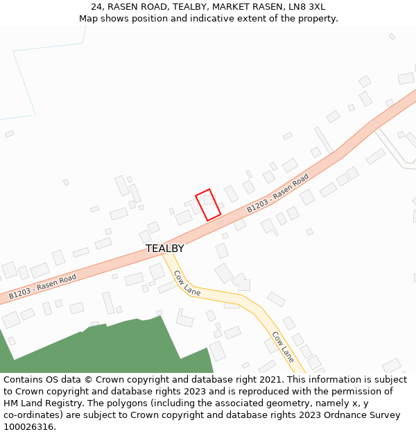 24, RASEN ROAD, TEALBY, MARKET RASEN, LN8 3XL: Location map and indicative extent of plot