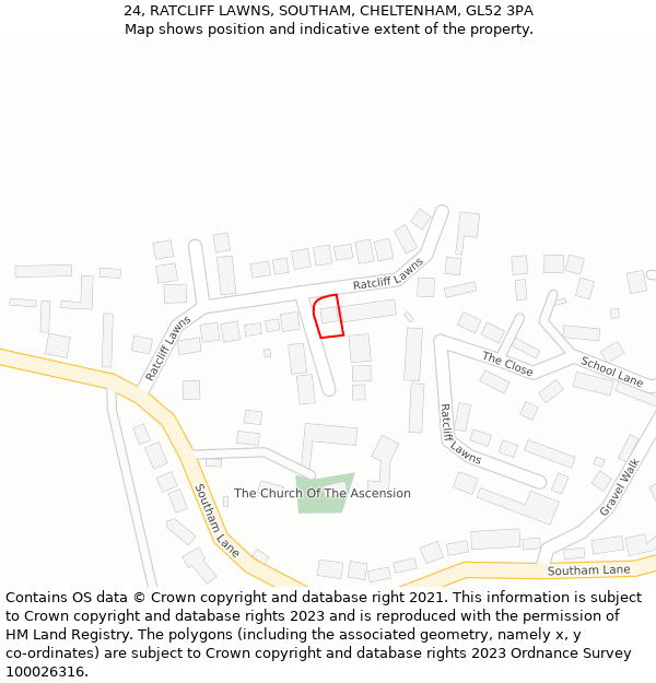 24, RATCLIFF LAWNS, SOUTHAM, CHELTENHAM, GL52 3PA: Location map and indicative extent of plot