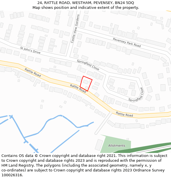 24, RATTLE ROAD, WESTHAM, PEVENSEY, BN24 5DQ: Location map and indicative extent of plot