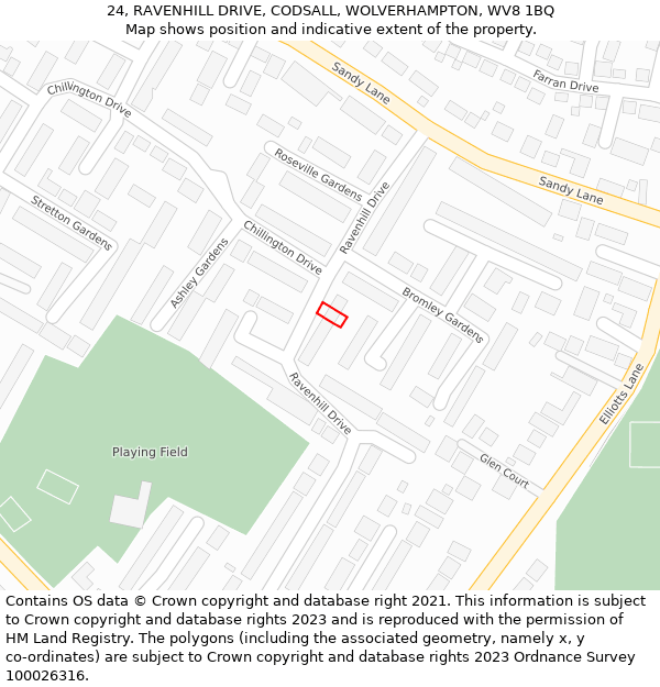 24, RAVENHILL DRIVE, CODSALL, WOLVERHAMPTON, WV8 1BQ: Location map and indicative extent of plot