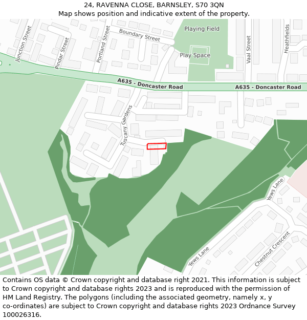 24, RAVENNA CLOSE, BARNSLEY, S70 3QN: Location map and indicative extent of plot