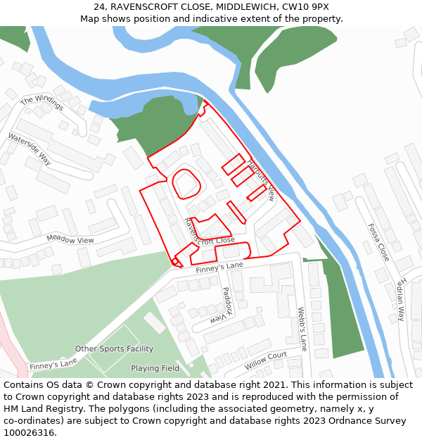 24, RAVENSCROFT CLOSE, MIDDLEWICH, CW10 9PX: Location map and indicative extent of plot