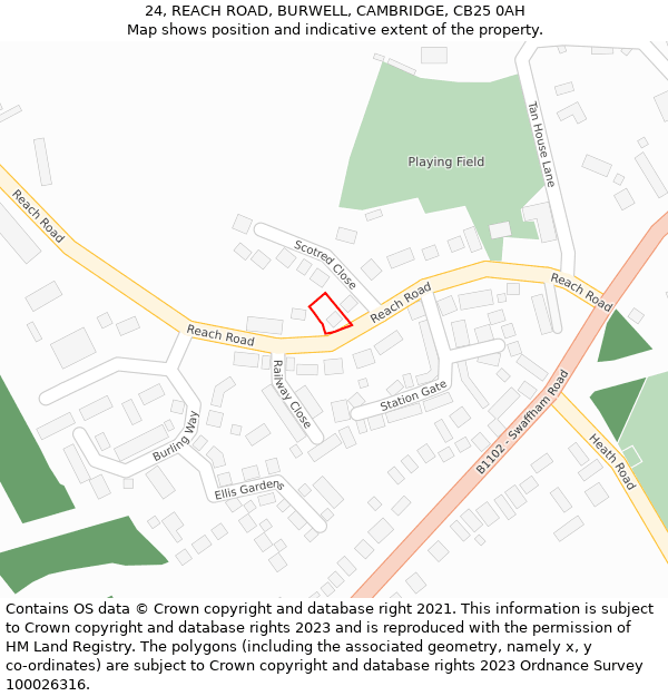 24, REACH ROAD, BURWELL, CAMBRIDGE, CB25 0AH: Location map and indicative extent of plot