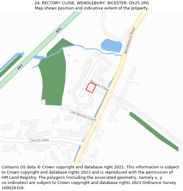 24, RECTORY CLOSE, WENDLEBURY, BICESTER, OX25 2PG: Location map and indicative extent of plot