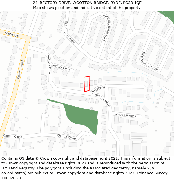 24, RECTORY DRIVE, WOOTTON BRIDGE, RYDE, PO33 4QE: Location map and indicative extent of plot