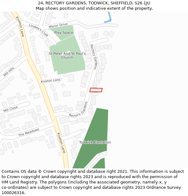 24, RECTORY GARDENS, TODWICK, SHEFFIELD, S26 1JU: Location map and indicative extent of plot