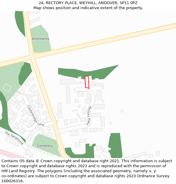 24, RECTORY PLACE, WEYHILL, ANDOVER, SP11 0PZ: Location map and indicative extent of plot