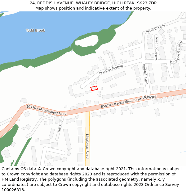 24, REDDISH AVENUE, WHALEY BRIDGE, HIGH PEAK, SK23 7DP: Location map and indicative extent of plot