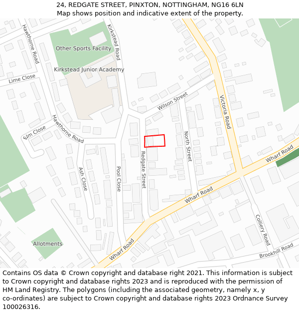 24, REDGATE STREET, PINXTON, NOTTINGHAM, NG16 6LN: Location map and indicative extent of plot