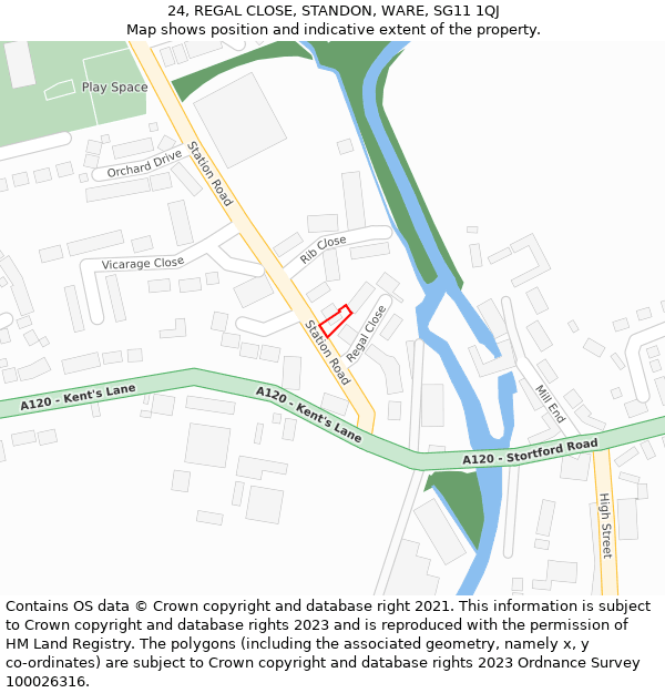 24, REGAL CLOSE, STANDON, WARE, SG11 1QJ: Location map and indicative extent of plot