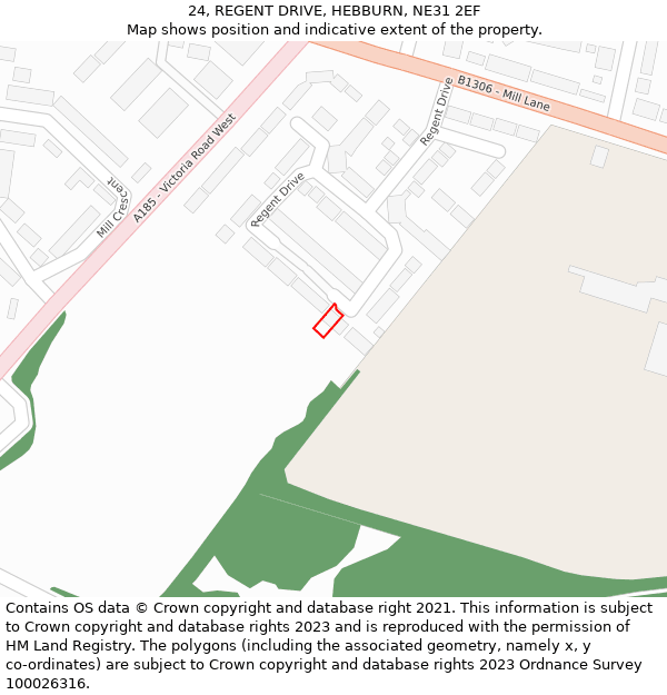 24, REGENT DRIVE, HEBBURN, NE31 2EF: Location map and indicative extent of plot