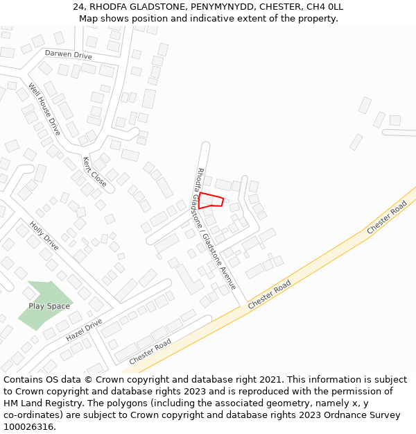 24, RHODFA GLADSTONE, PENYMYNYDD, CHESTER, CH4 0LL: Location map and indicative extent of plot