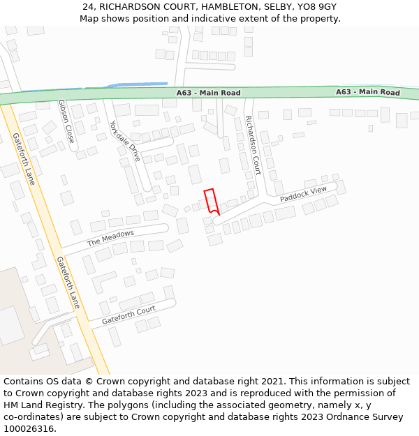 24, RICHARDSON COURT, HAMBLETON, SELBY, YO8 9GY: Location map and indicative extent of plot