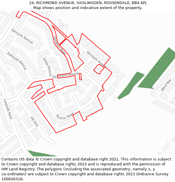 24, RICHMOND AVENUE, HASLINGDEN, ROSSENDALE, BB4 6PJ: Location map and indicative extent of plot