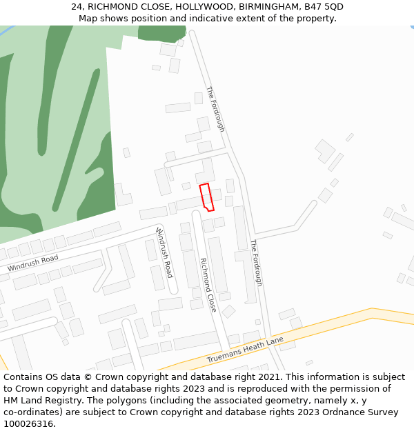 24, RICHMOND CLOSE, HOLLYWOOD, BIRMINGHAM, B47 5QD: Location map and indicative extent of plot