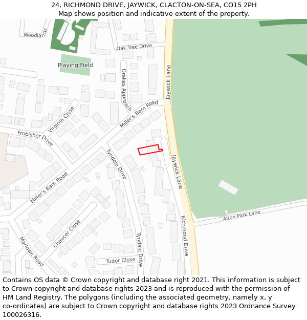 24, RICHMOND DRIVE, JAYWICK, CLACTON-ON-SEA, CO15 2PH: Location map and indicative extent of plot