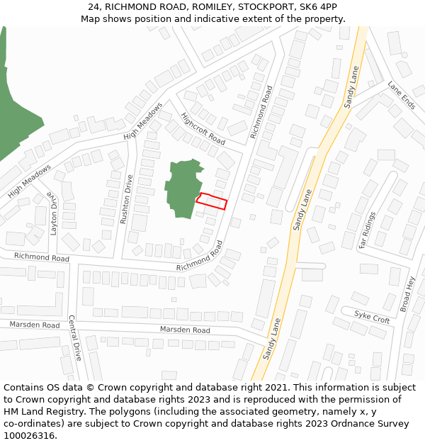 24, RICHMOND ROAD, ROMILEY, STOCKPORT, SK6 4PP: Location map and indicative extent of plot