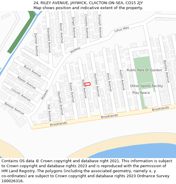 24, RILEY AVENUE, JAYWICK, CLACTON-ON-SEA, CO15 2JY: Location map and indicative extent of plot