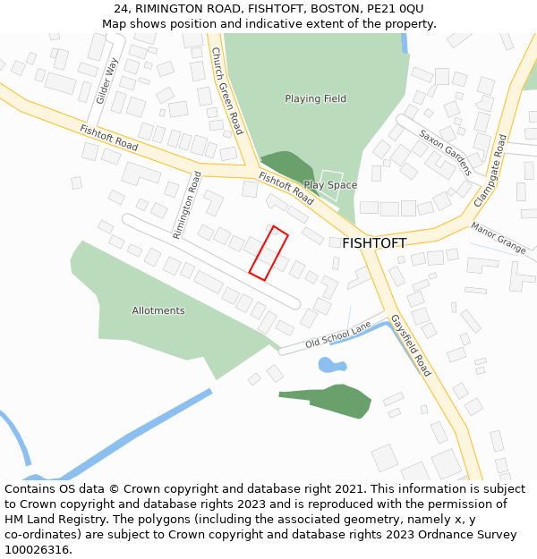 24, RIMINGTON ROAD, FISHTOFT, BOSTON, PE21 0QU: Location map and indicative extent of plot