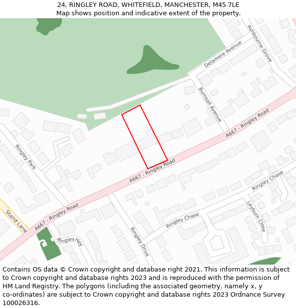 24, RINGLEY ROAD, WHITEFIELD, MANCHESTER, M45 7LE: Location map and indicative extent of plot