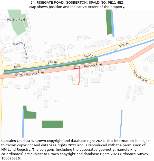 24, RISEGATE ROAD, GOSBERTON, SPALDING, PE11 4EZ: Location map and indicative extent of plot