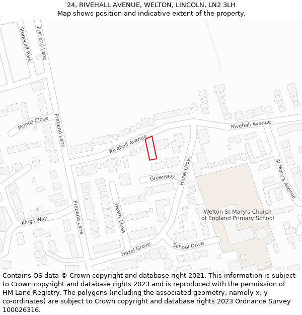 24, RIVEHALL AVENUE, WELTON, LINCOLN, LN2 3LH: Location map and indicative extent of plot
