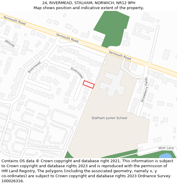 24, RIVERMEAD, STALHAM, NORWICH, NR12 9PH: Location map and indicative extent of plot