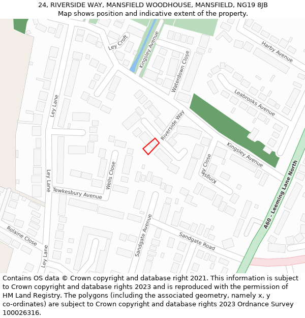 24, RIVERSIDE WAY, MANSFIELD WOODHOUSE, MANSFIELD, NG19 8JB: Location map and indicative extent of plot