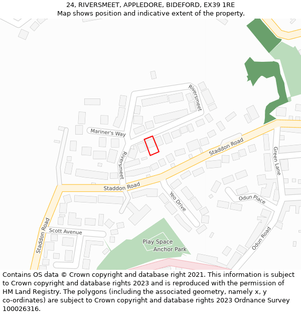 24, RIVERSMEET, APPLEDORE, BIDEFORD, EX39 1RE: Location map and indicative extent of plot