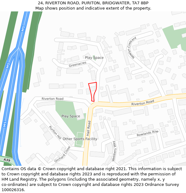 24, RIVERTON ROAD, PURITON, BRIDGWATER, TA7 8BP: Location map and indicative extent of plot