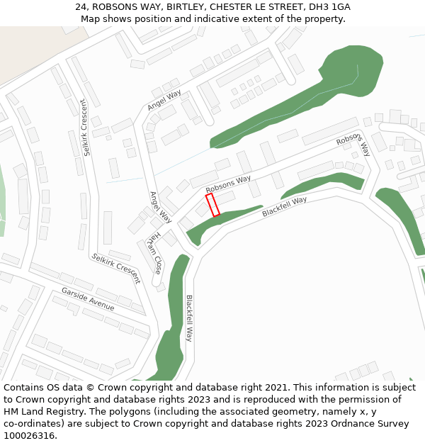24, ROBSONS WAY, BIRTLEY, CHESTER LE STREET, DH3 1GA: Location map and indicative extent of plot
