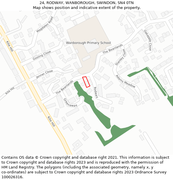 24, RODWAY, WANBOROUGH, SWINDON, SN4 0TN: Location map and indicative extent of plot