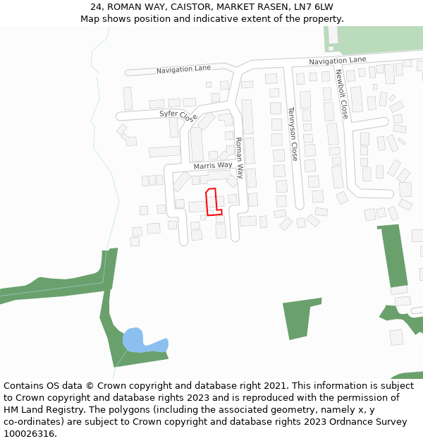 24, ROMAN WAY, CAISTOR, MARKET RASEN, LN7 6LW: Location map and indicative extent of plot