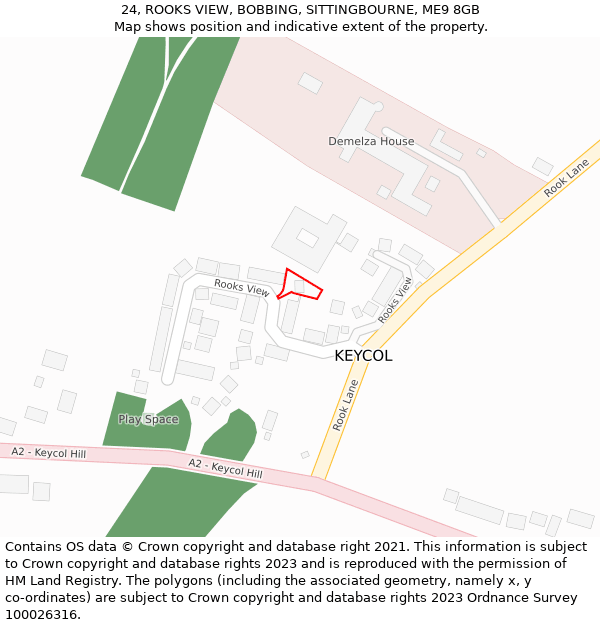 24, ROOKS VIEW, BOBBING, SITTINGBOURNE, ME9 8GB: Location map and indicative extent of plot