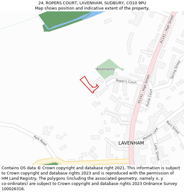 24, ROPERS COURT, LAVENHAM, SUDBURY, CO10 9PU: Location map and indicative extent of plot