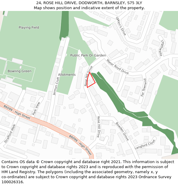 24, ROSE HILL DRIVE, DODWORTH, BARNSLEY, S75 3LY: Location map and indicative extent of plot