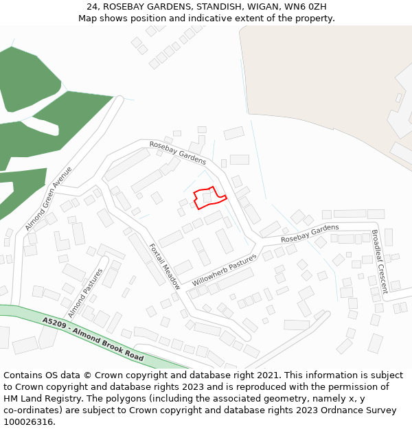 24, ROSEBAY GARDENS, STANDISH, WIGAN, WN6 0ZH: Location map and indicative extent of plot