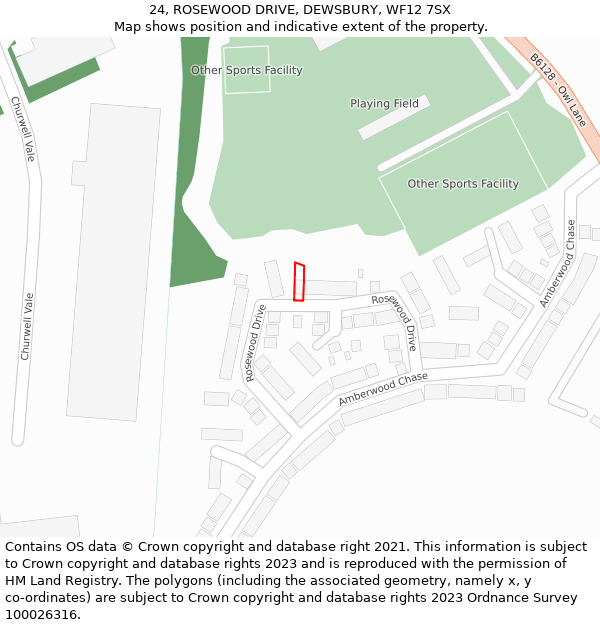 24, ROSEWOOD DRIVE, DEWSBURY, WF12 7SX: Location map and indicative extent of plot