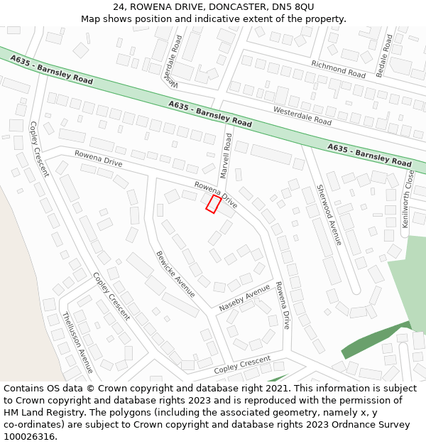 24, ROWENA DRIVE, DONCASTER, DN5 8QU: Location map and indicative extent of plot